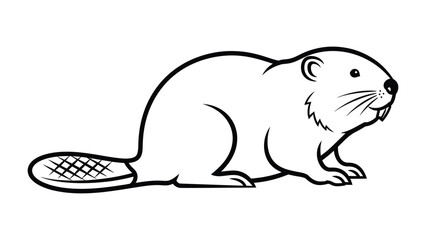 Beaver in profile: A simple, black and white illustration of a beaver in profile, showcasing its distinct features and iconic tail. © Mohiuddin123