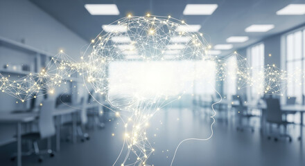 Digital illustration of a human head with interconnected neural network lines.