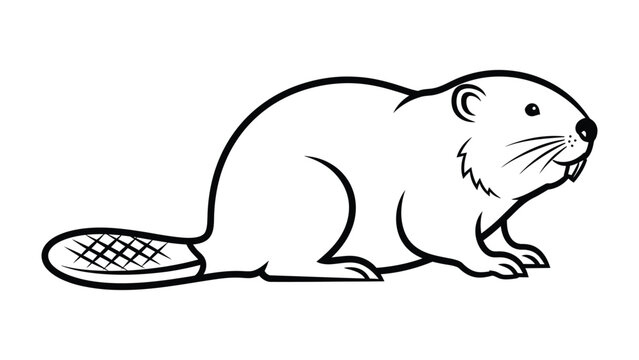Beaver in profile: A simple, black and white illustration of a beaver in profile, showcasing its distinct features and iconic tail.