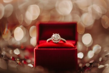 Diamond engagement ring in red velvet box