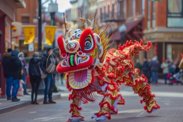 Chinese dragon performing traditional dance on city street