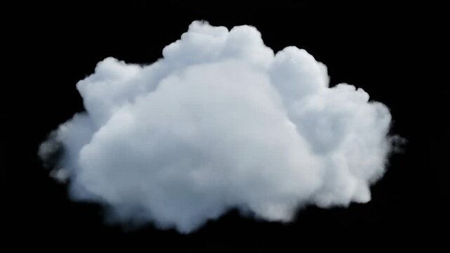 Fluffy white cloud isolated on black background with soft texture and natural shape