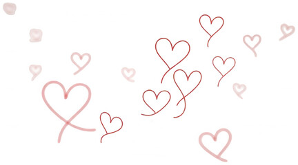 Collection of hand-drawn heart outlines in various sizes and shades of pink on a transparent background PNG
