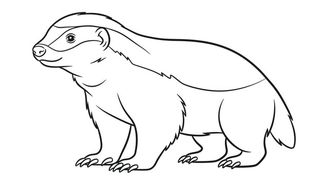 Badger Illustration: A detailed outline of a badger, showcasing its distinctive markings and stout build, perfect for coloring and educational purposes.