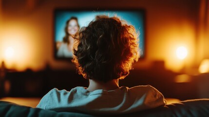Obraz premium A young child sits in a cozy environment, engaging with a screen, embodying the simple joy of connection and entertainment in a modern, tech-driven world.