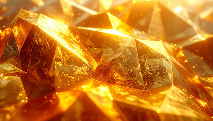 黄金の多面体クリスタルが輝く3D背景