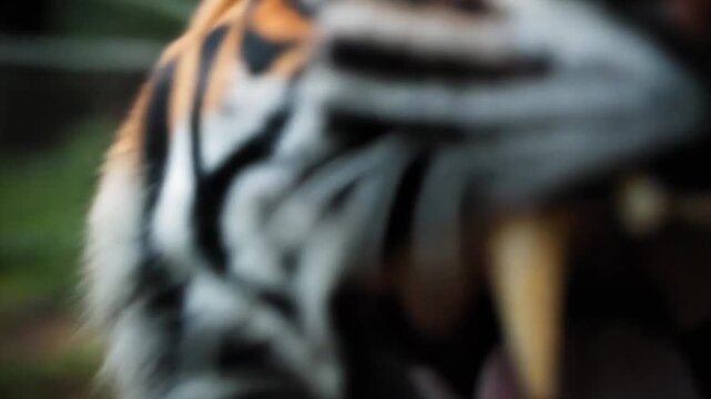 Aggressive Bengal Tiger Leaping At Camera With Open Jaws In Jungle