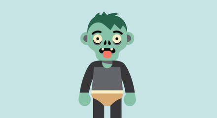 Cartoon zombie character with green skin and frightened expression.