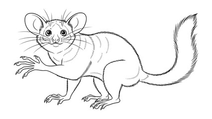 Mouse lemur sketch: a charming mouse lemur is drawn with delicate lines, showcasing the animal's unique features, creating a whimsical and artistic effect. © abidakhatun