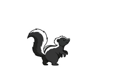 Obraz premium A cartoon skunk stands on its hind legs with its tail raised.