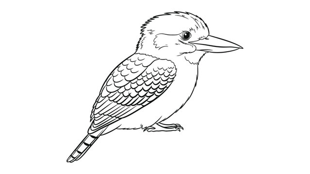 Kookaburra Sketch: A minimalist black and white sketch of a Kookaburra, the iconic Australian bird, captured in a simple and elegant illustration style.