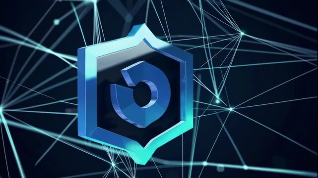 A futuristic video showcasing a shield logo with a network background, symbolizing cybersecurity and protection in a digital world.