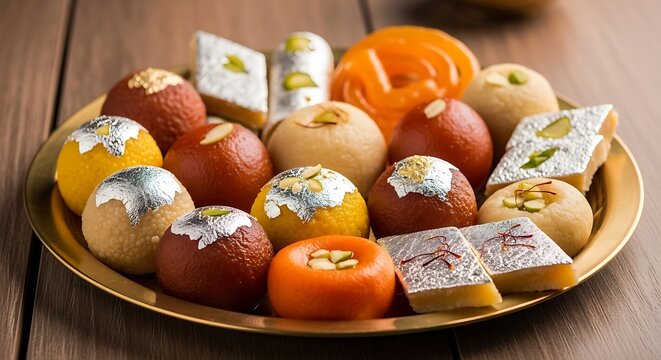 Assorted indian sweets on a plate