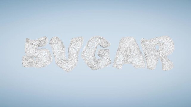 Healthy lifestyle concept - sugar text formimg from sugar crystals, 3d animation 