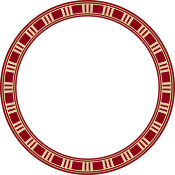 Vector round golden with red Egyptian ornament. Endless circle border, ancient Egypt frame.
