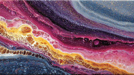 Vibrant abstract fluid art with pink purple and gold accents