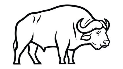 Obraz premium Powerful Silhouette of a Buffalo: A striking monochrome outline of a robust buffalo, showcasing its impressive physique and iconic horns, a symbol of untamed wilderness.
