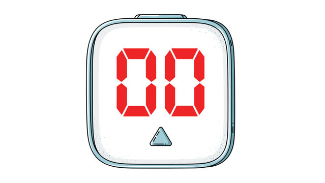 Square digital display with red segments showing two zeros for countdowns, timers, or electronic scoreboards display.
