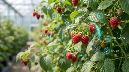 Smart Greenhouse Raspberry Cultivation with Environmental Monitoring HUD