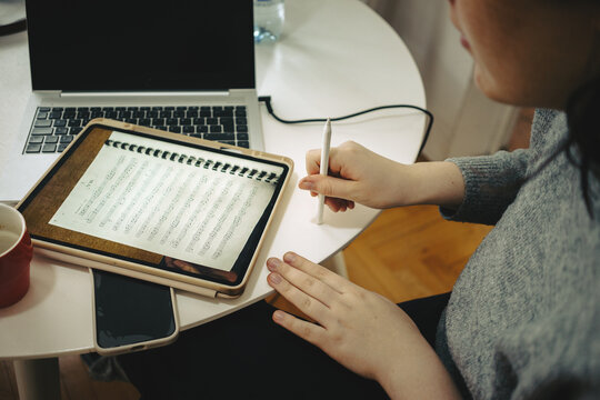 A girl practices solfeggio