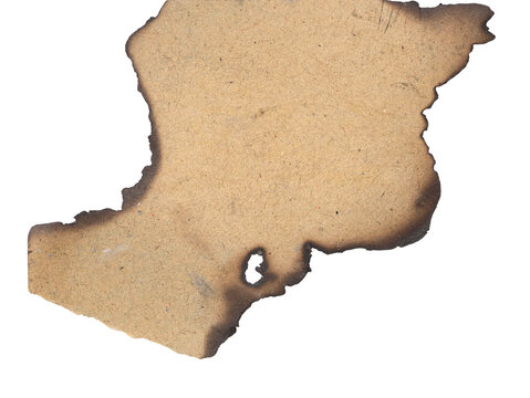 Irregular burnt paper cutout with dark charred edges and warm brown fiber texture. Isolated on transparent background, ideal for vintage designs, horror posters, grunge collages, scrapbooking, and dra