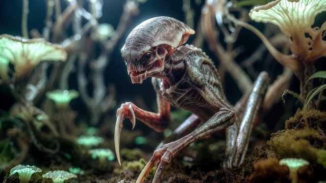 Alien Reptile Creature in Otherworldly Scene