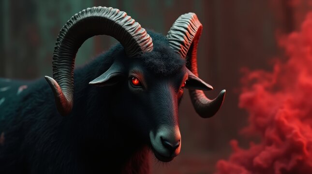 The beast from the earth, with two horns like a lamb, speaking like a dragon, performing great signs, menacing and dark imagery. Bible revelation Torah New testament Satan Lucifer symbolism. 