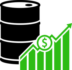 Oil barrel price growth icon in flat style.