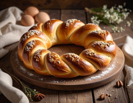 Osterkranz aus s&uuml;&szlig;em Hefeteig