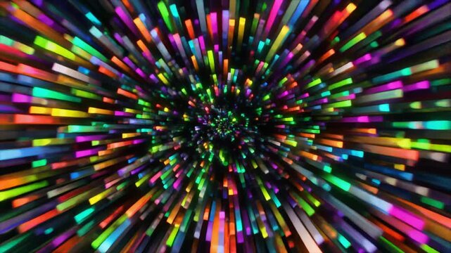 Dynamic burst of glowing energy lines radiating from a dark center, captured in a vivid illustration viewed from a frontal perspective