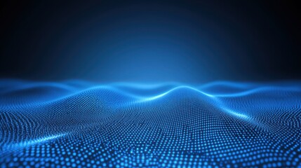 Abstract blue digital wave pattern created from luminous glowing particles on a dark background
