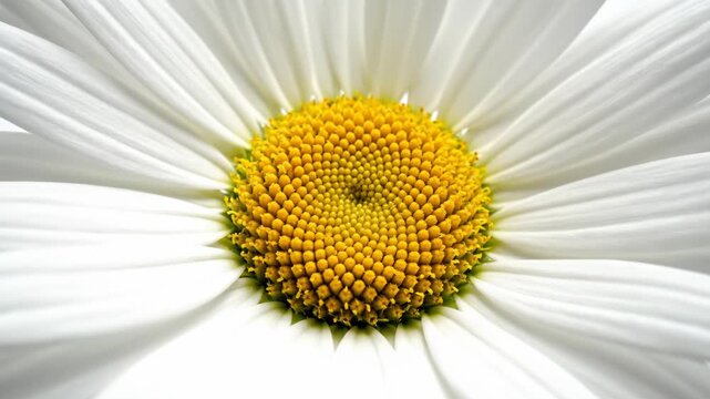 Closeup of a white daisy flower with a yellow center on white background