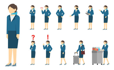 フラットイラスト：キャビンアテンダントセット