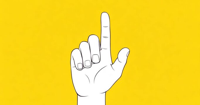 Hand gesture indicating number one on bright yellow background