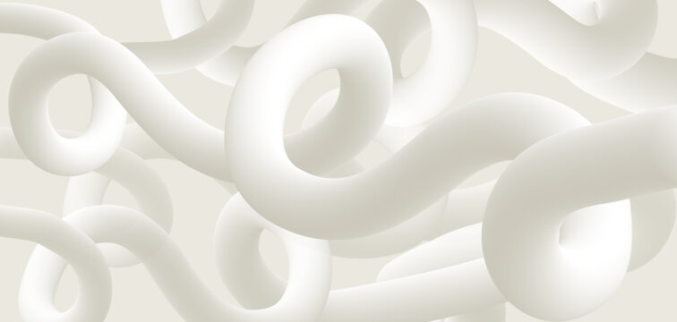 Elegant white abstract background with 3D spiral tubes - minimalist organic design