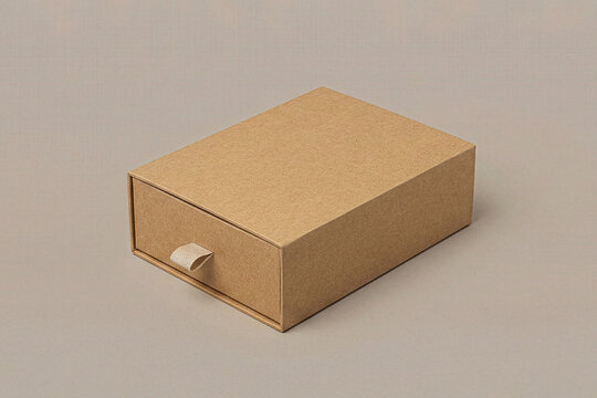 Rigid brown kraft paper drawer slide box mockup with pull tab for jewelry packaging