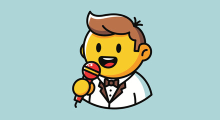 Obraz premium Cartoon man holding microphone singing.