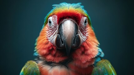 Obraz premium A close-up image of a stunning parrot exhibiting vibrant colors and detailed feather patterns, showcasing its uniqueness and captivating beauty in an artistic presentation.
