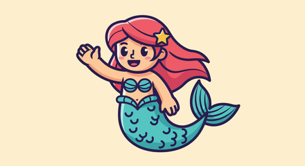 Obraz premium Cartoon mermaid with pink hair.