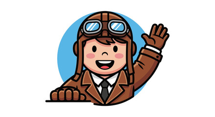 Obraz premium Cartoon Pilot Waving in Leather Jacket.