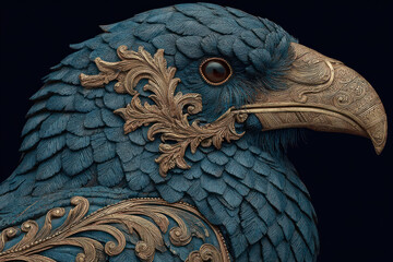 Obraz premium A detailed artistic illustration of a raven, executed in a decorative style, emphasizing the texture of the feathers and exquisite ornamentation. 