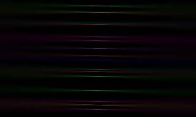 Futuristic abstract background featuring thin horizontal glowing neon light lines with soft lens flare effects on a dark black backdrop, ideal for technology and cyber themes.