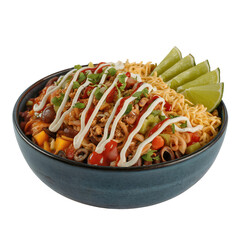 Loaded Mexican-Style Taco Bowl with Shredded Cheese and Lime