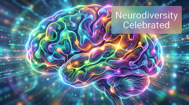 Neurodiversity brain celebration with colorful neural pathways for Developmental Disabilities Awareness Month