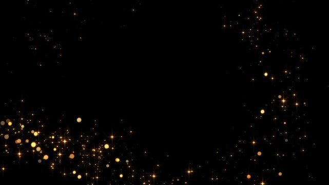 Golden sparkle Stars Glitters Light Trail Alpha Channel Loopable 4k animation, shiny glowing gold star and bokeh lights on transparent background overlay motion design element