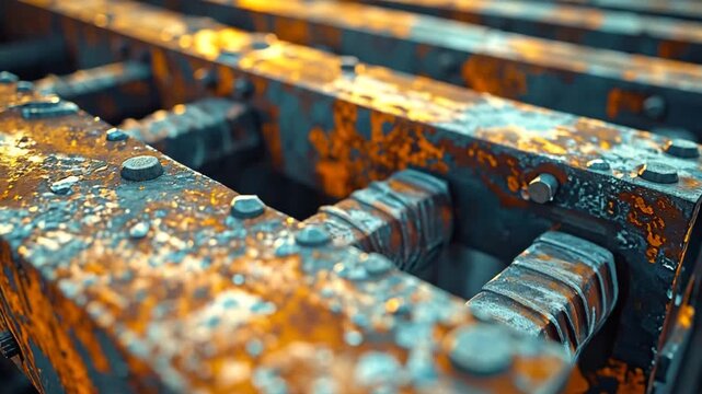 Rusty Metal Textures and Bolts: a close-up of textured metal beams and bolts. It shows the wear and tear of time and is filled with warm rusty hues.