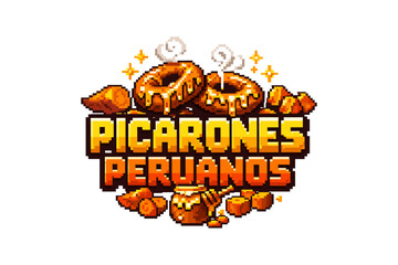 Pixel art picarones: delicious peruvian donuts with sweet sauce and sparkles