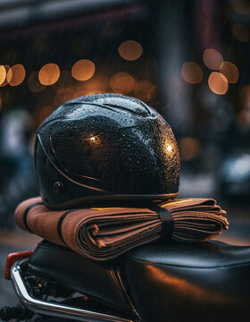 Ramadan tarawih travel wet helmet and folded prayer mat