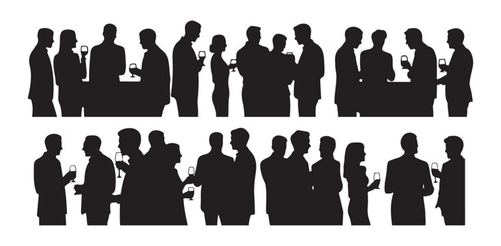 Silhouette group of people celebrating with drinks at a party event