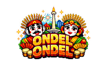Ondel ondel pixel art: cultural icons and jakarta landmarks in retro style